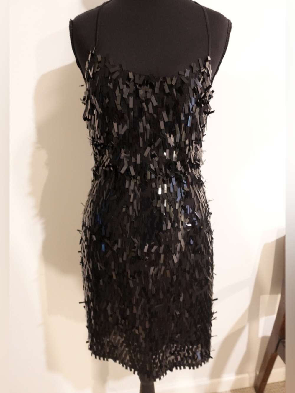 BCBGMaxAzria Black Sequin Fringe Mini Dress